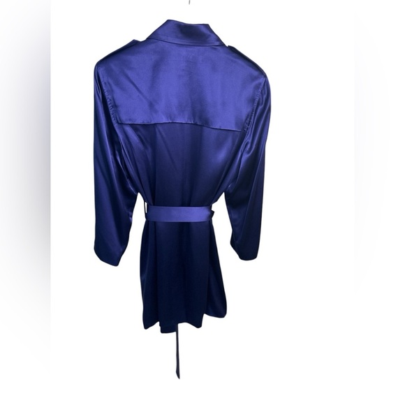 Anne Klein Jewel Tone Purple 100% Silk Long trench coat Jacket - Size Large - Picture 2 of 6